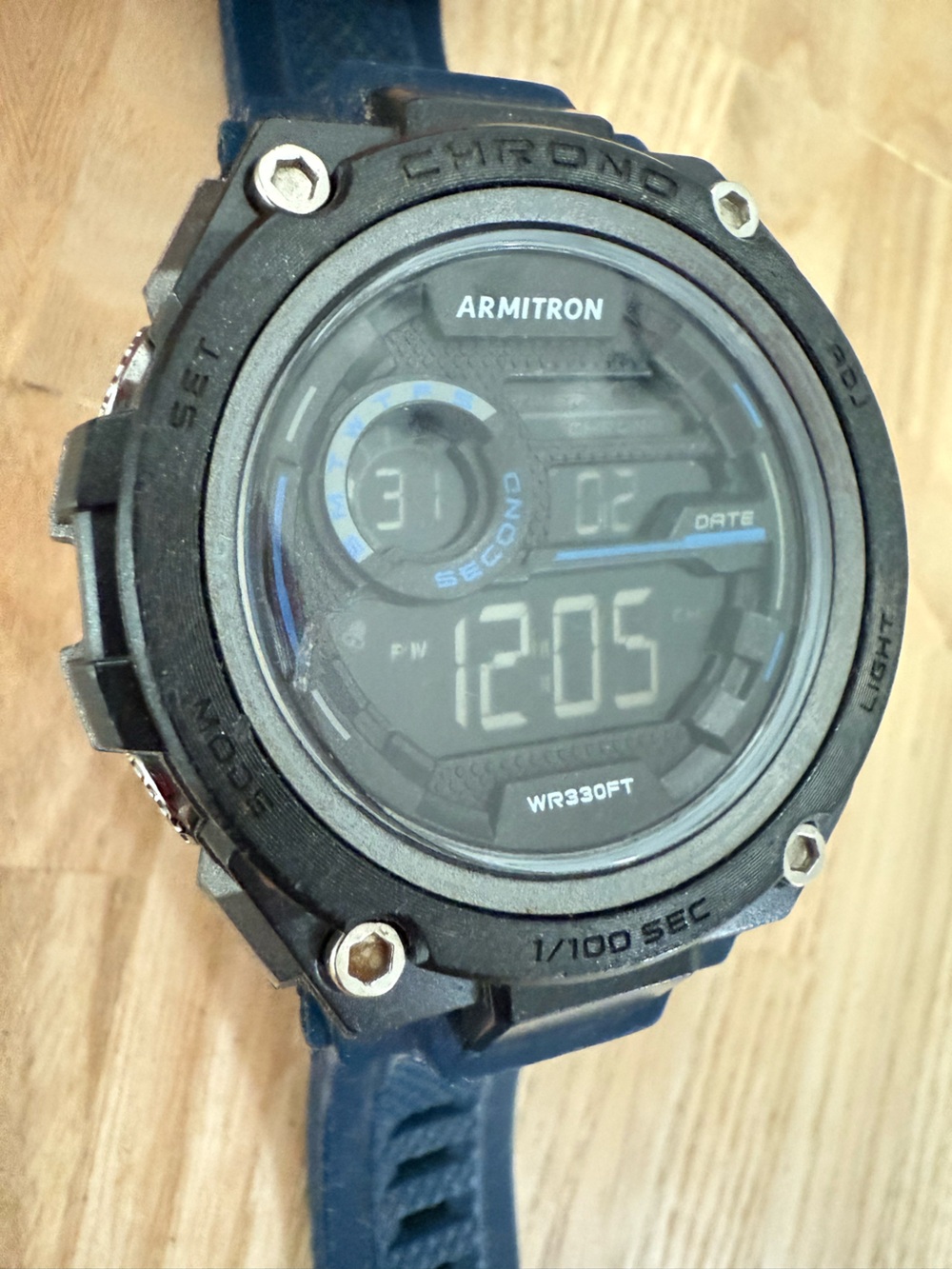 Armitron digital black and navy blue watch NEW BATTERY